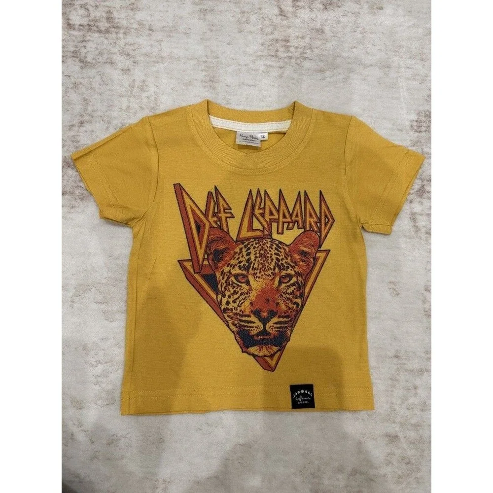 ⚡️ Half Moon Apparel Def Leppard Mustard Yellow Leopard Band Tee 12M